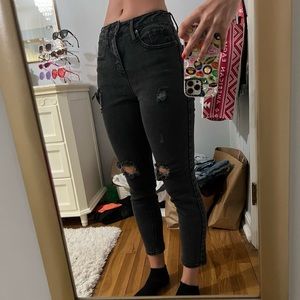 Black Distressed Skinny/Straight Leg Jean